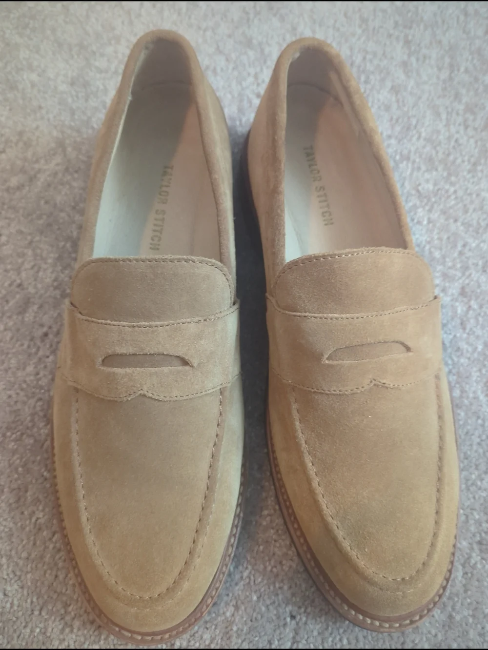 Taylor Stitch Light Tan Suede Slip-On Penny Loafers